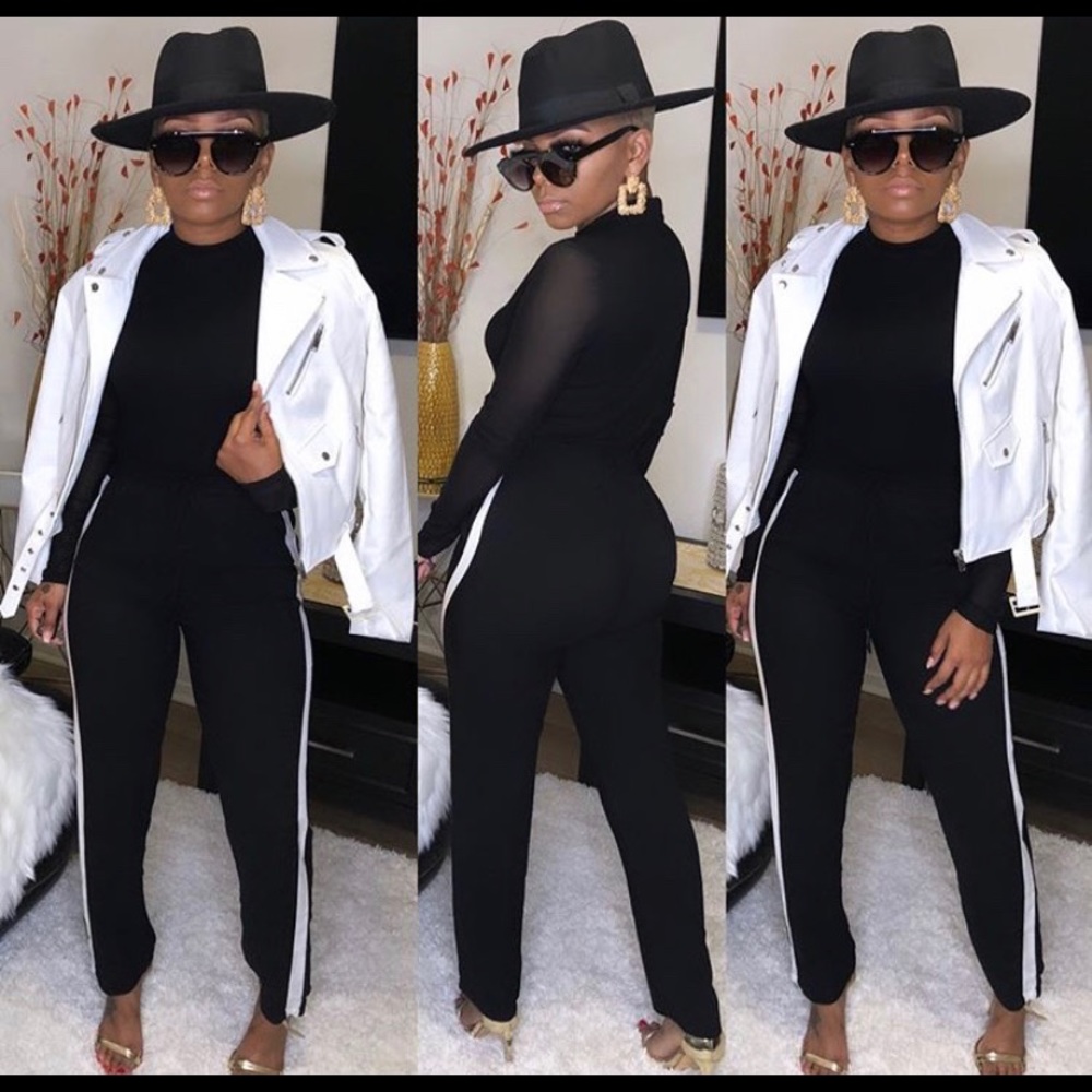 Black Pants With Stripe Drawstring pants